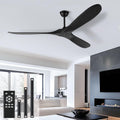 60-Inch Black Indoor Outdoor Ceiling Fan with Three Wood Blades, No Light