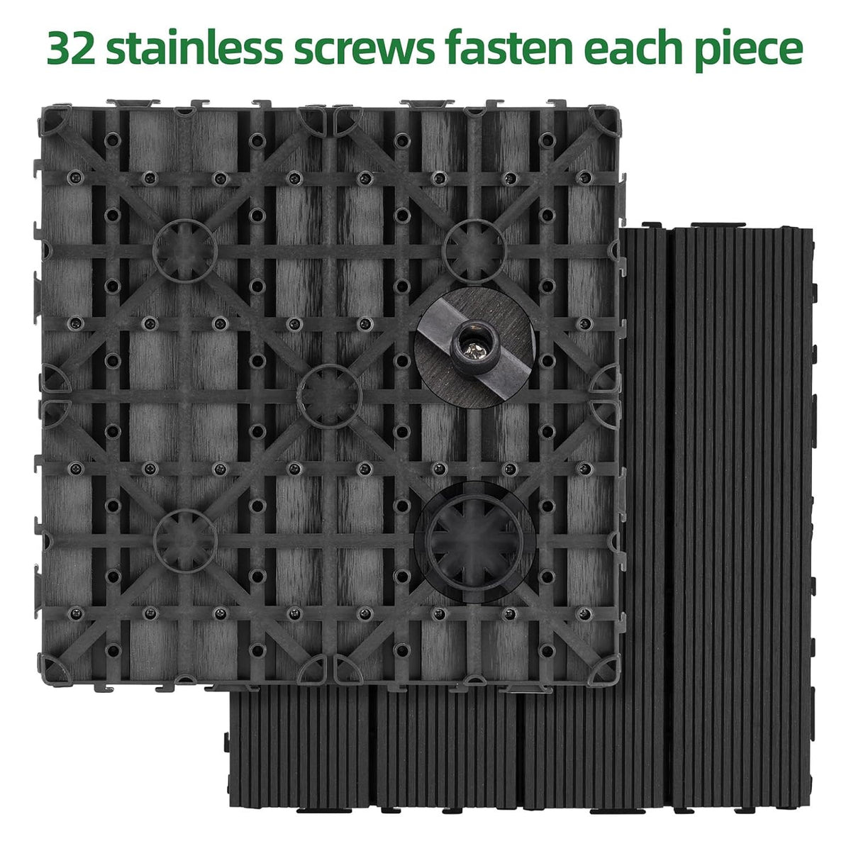 9 PCS Heavy-Duty & Recyclable Wood-Plastic Interlocking Deck Tiles 11.8" x 11.8"- Outdoor and Indoor for Patio
