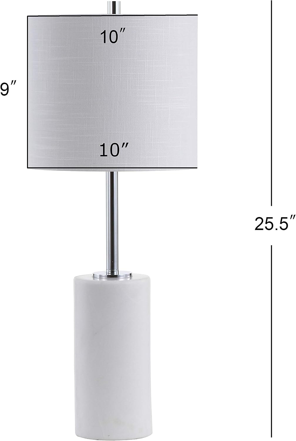 25.5" White Marble and Chrome Modern LED Table Lamp, Minimalist Iron Bedside Lamp Bedroom, White Linen Drum Shade
