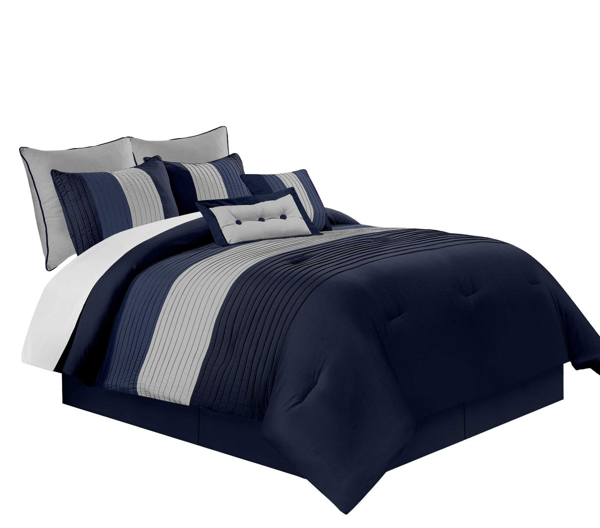 Loft 8-Piece Striped Comforter Set, Navy/Gray/Blue