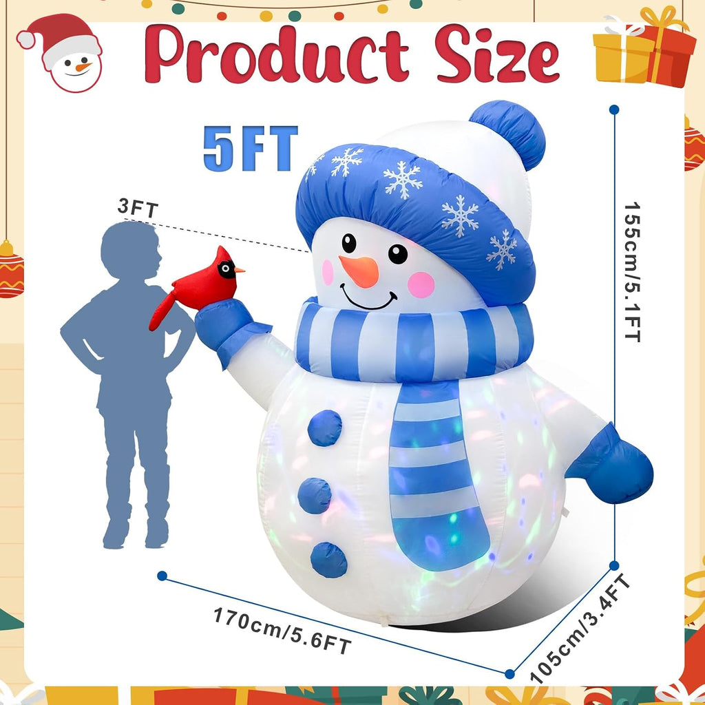 5FT Christmas Inflatable Outdoor Decoration, Inflatable Snowman Outdoor Christmas Blow up Yard Decorations with