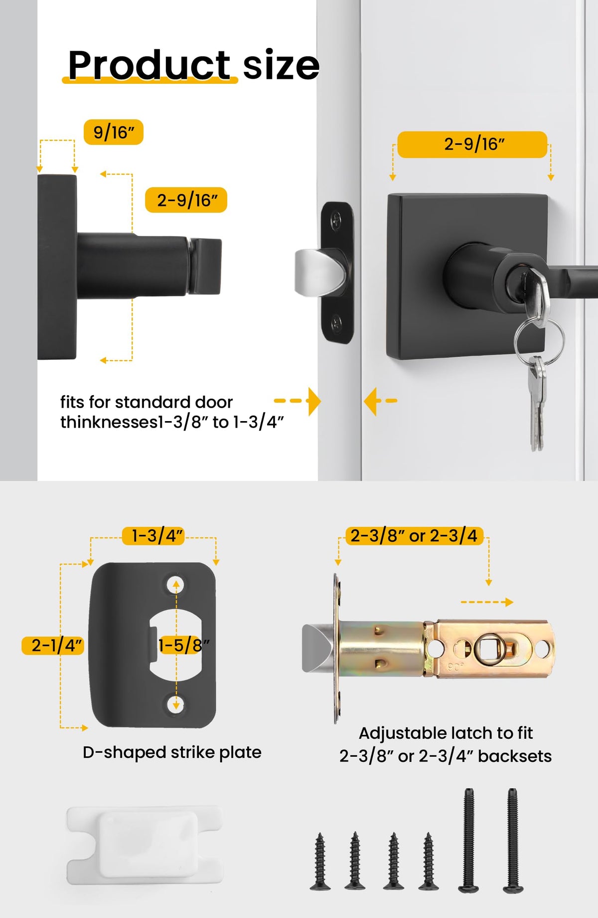 Matte Black Door Handles with Lock and Key, Keyed Entry 2 Pack