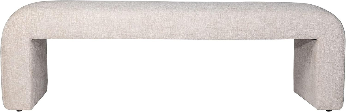 Sophia Modern Luxury Curved Upholstered Jacquard Bedroom Hallway Bench, End of Bed Bench, Large Size, Natural