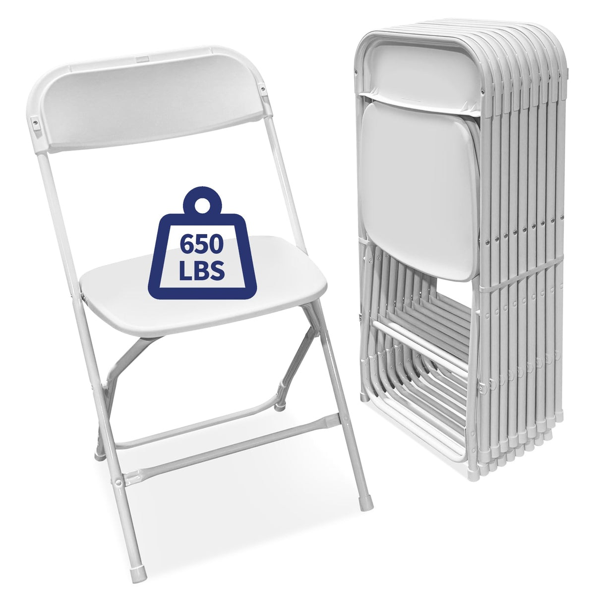 White Folding Chairs 10-Pack, Portable Events Chairs, Plastic Folding Chair, Stylish 650 lb Capacity for Party, School