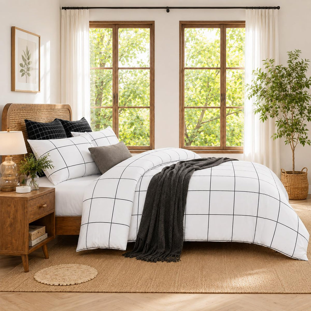 Gingham Comforter Set 3 Pieces, Black White Plaid Bedding