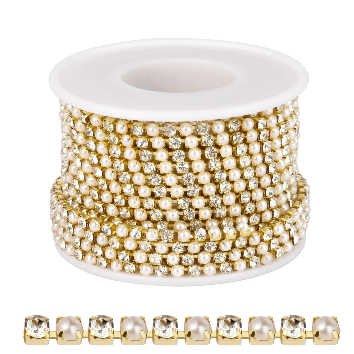 Gold Pearl Rhinestone Trim Chain for Craft 3MM Rhinestone Chains