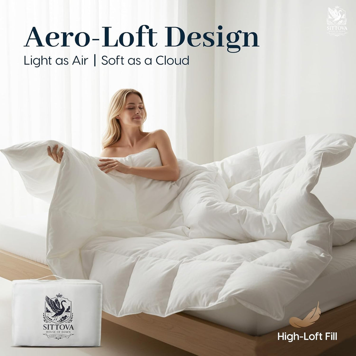 Goose Down Fiber Comforter King - All-Season Hotel Quality Duvet Insert, High Fill Power, Ultra Soft 100% Cotton