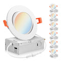 (6 Pack) 4 Inch LED Gimbal 5CCT Recessed Lighting, Directional Adjustable Canless Ceiling Light with J-Box