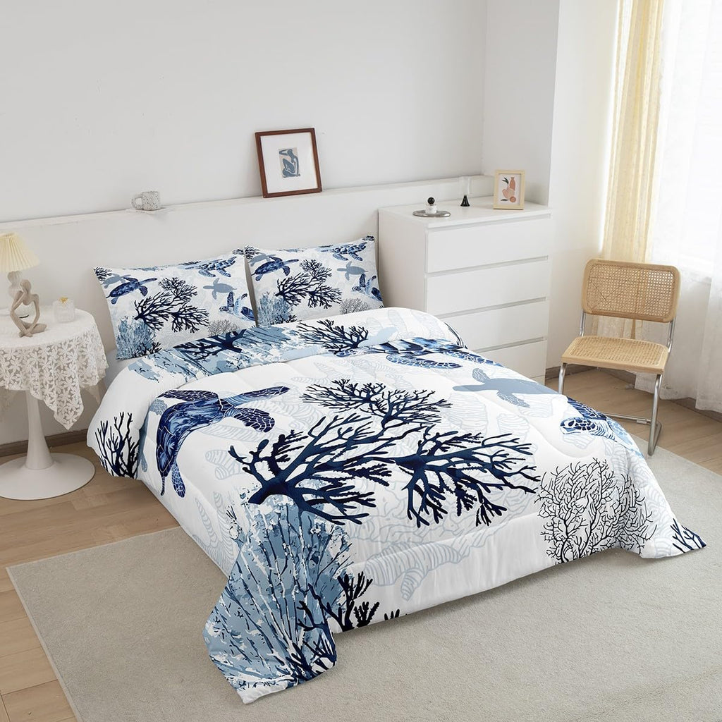 Hawaiian Turtle Bedding Set Retro Sea Turtle Comforter