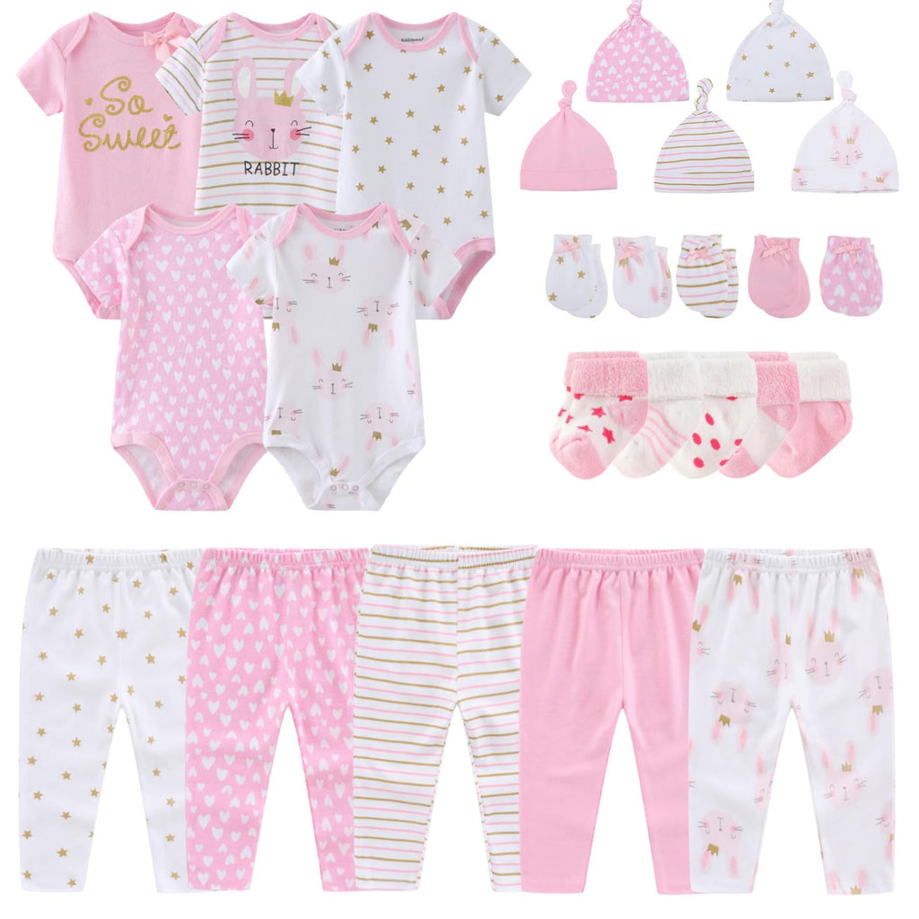 Newborn Layette Gift Set Bodysuits Pants for Baby Girl and Boy 24 Piece 100% Cotton Essentials and Accessories