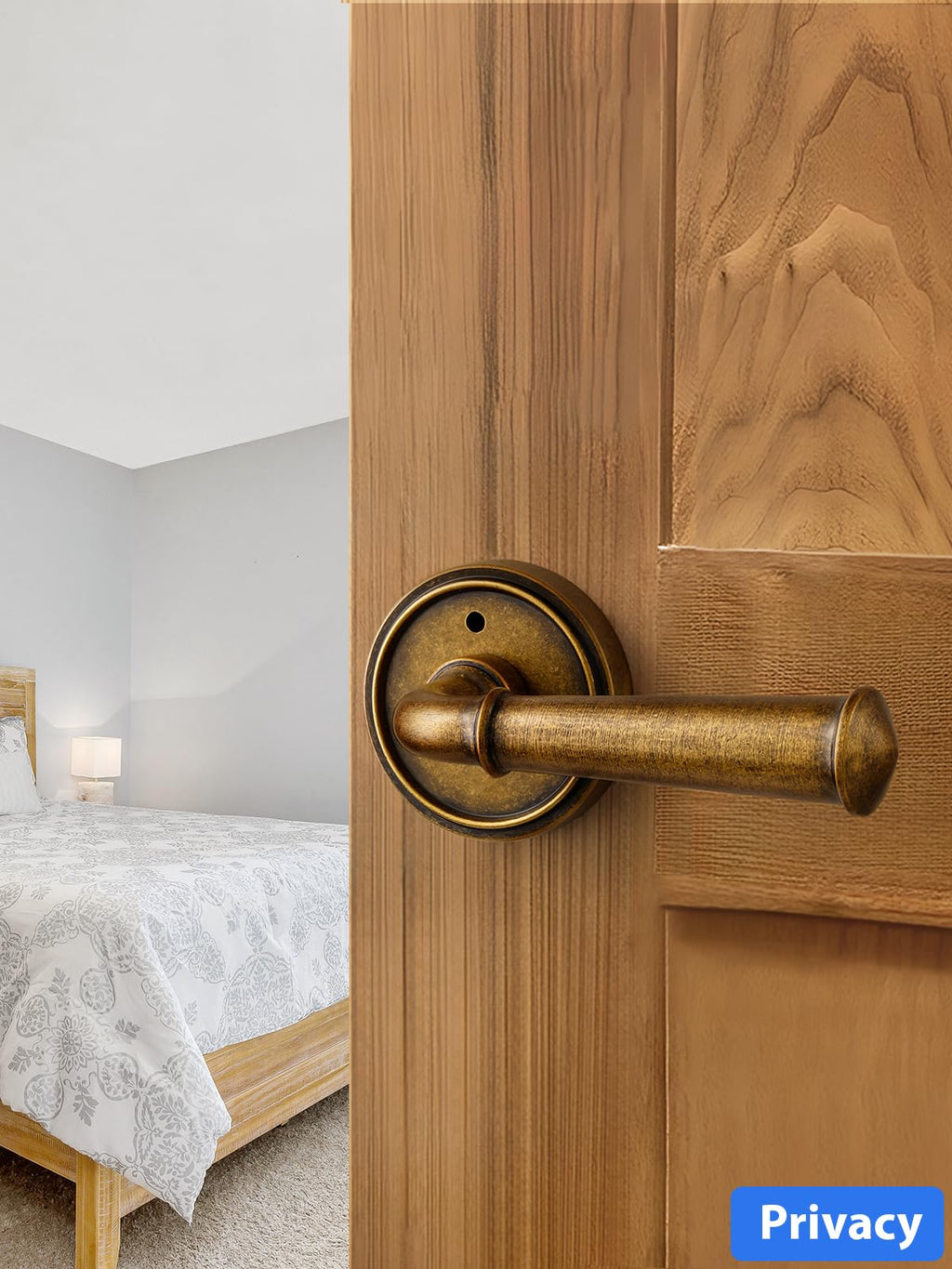 Door Handles Antique Brass Retro Privacy Vintage Door Lever, 2 Pack