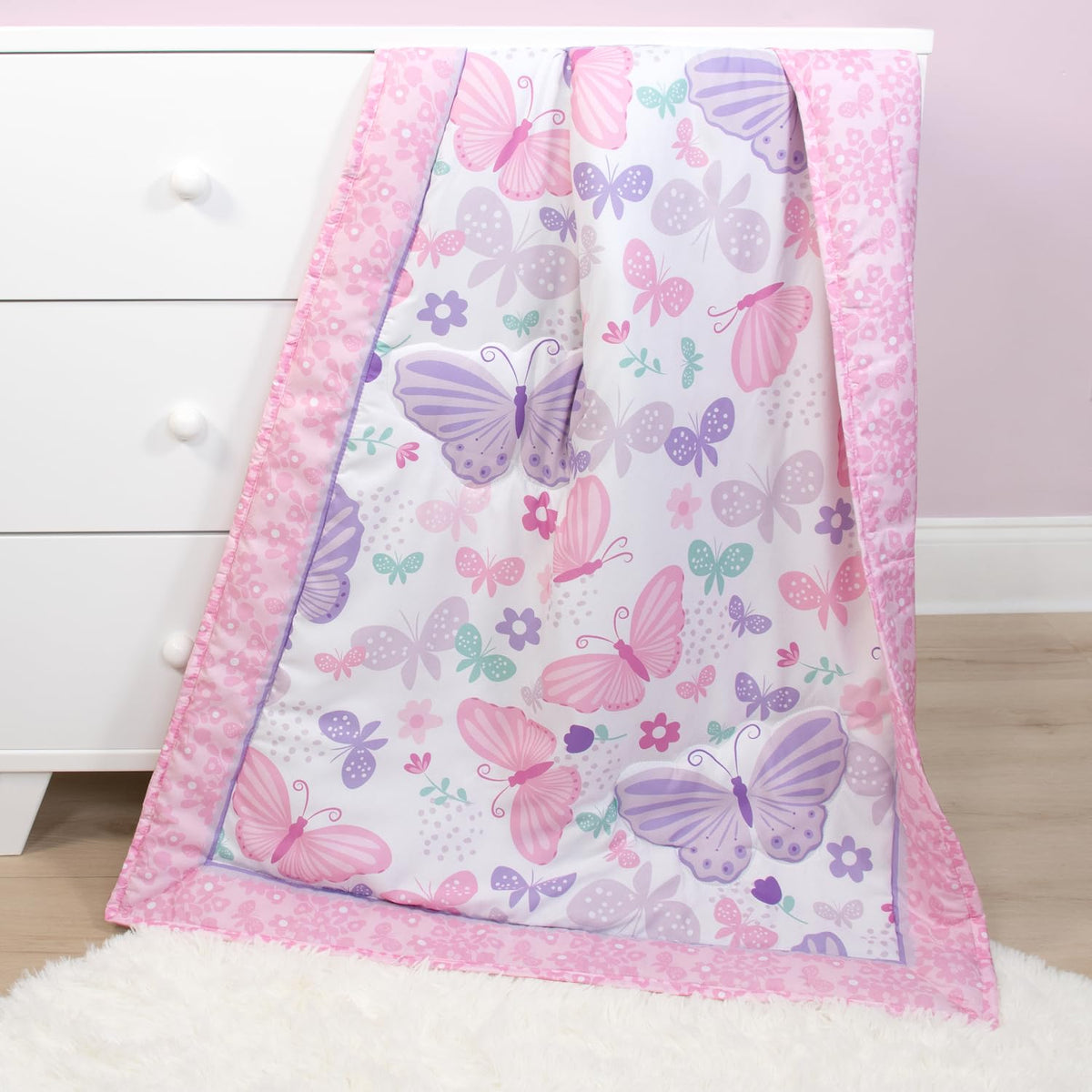 3 Piece Baby Crib Bedding Set for Girls - Newborn, Infant & Toddler Nursery Bed Set Decor with Fitted Crib Sheet