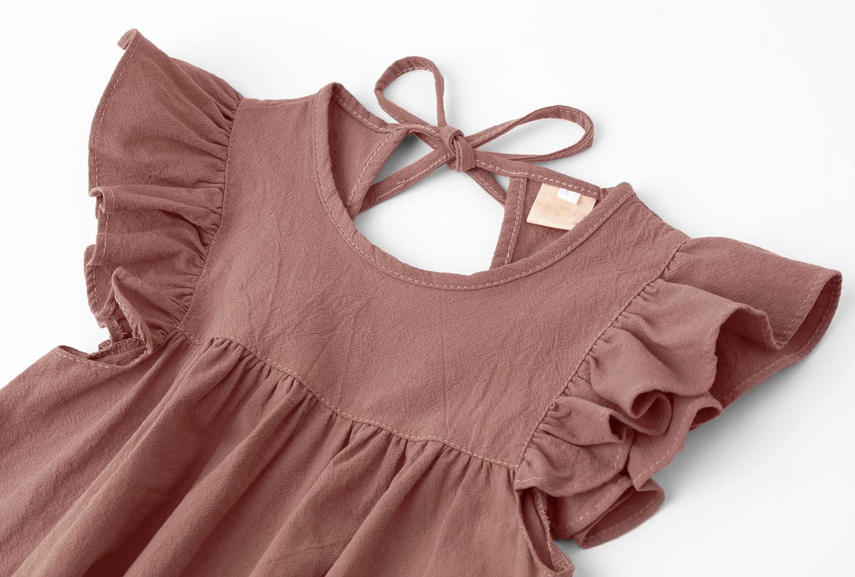 Toddler Baby Girl Cotton Linen Ruffle Halter Dress Dark Pink 80