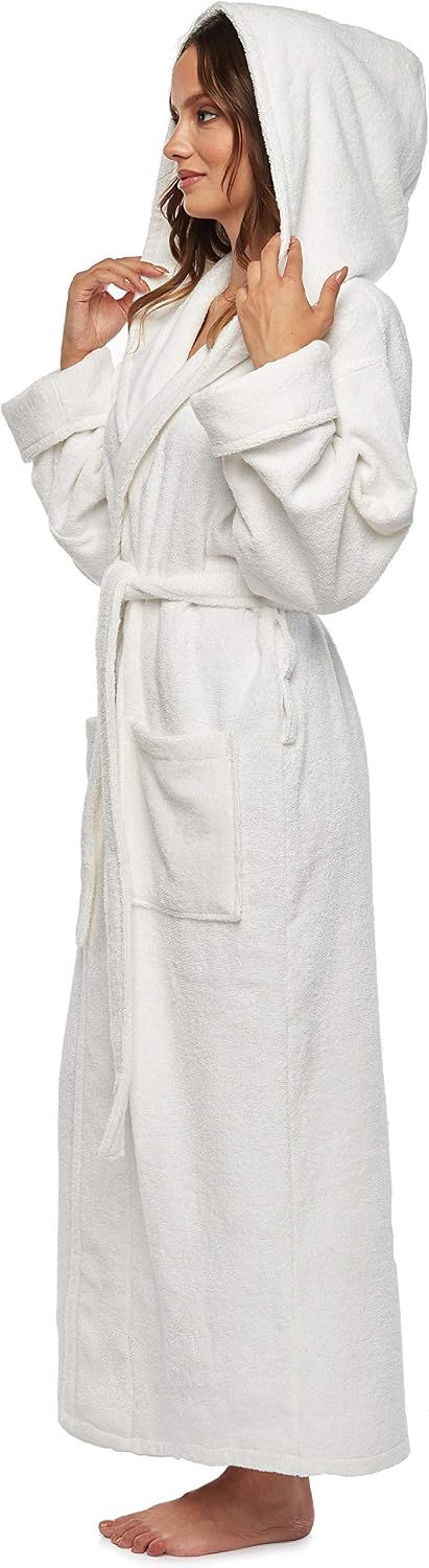 Women's Organic Certified Cotton Hooded Full Length Turkish Bathrobe | GOTS Certified