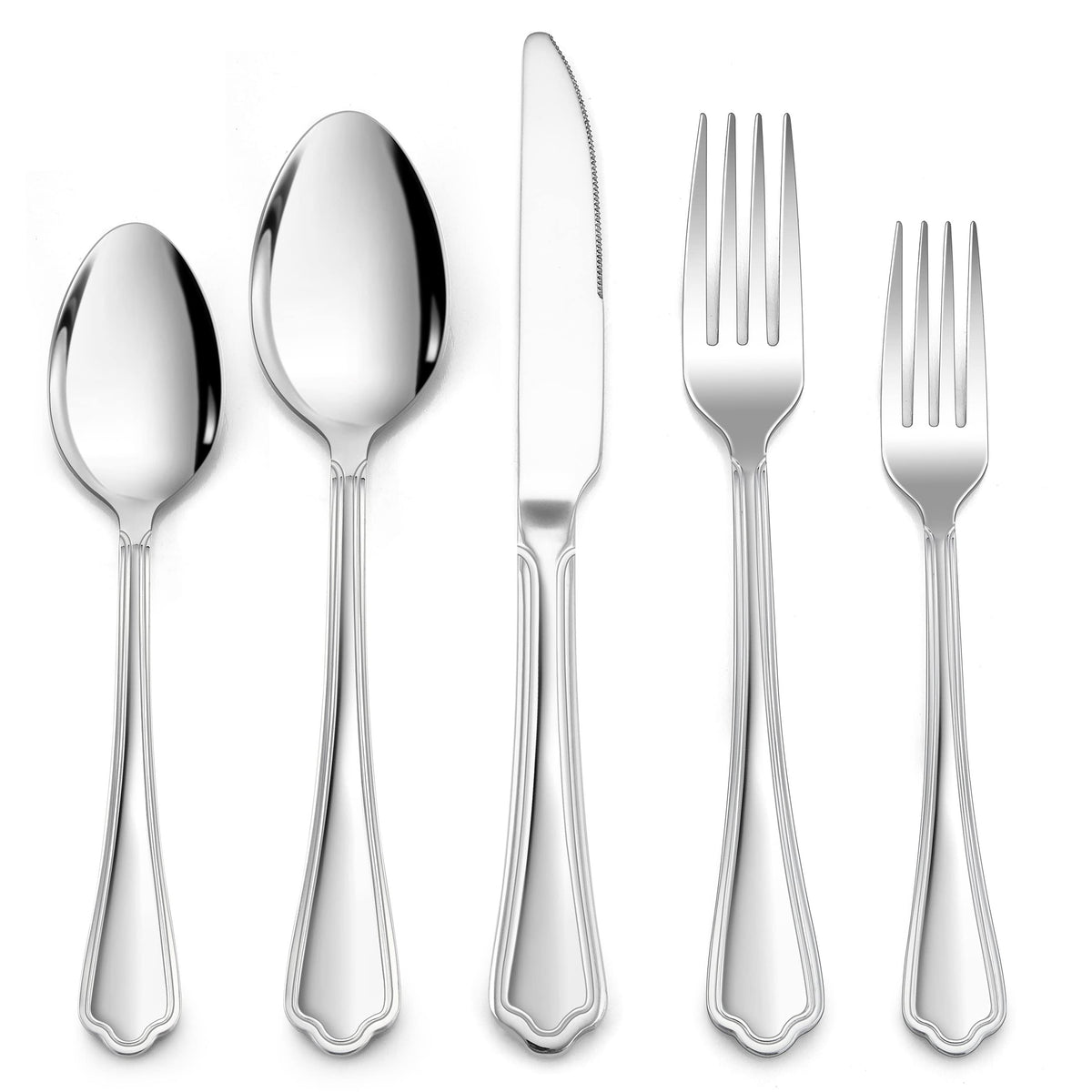 40-Piece Silverware Flatware Set for 8, Stainless Steel Cutlery Eating Utensils Set with Scalloped Edge, Include