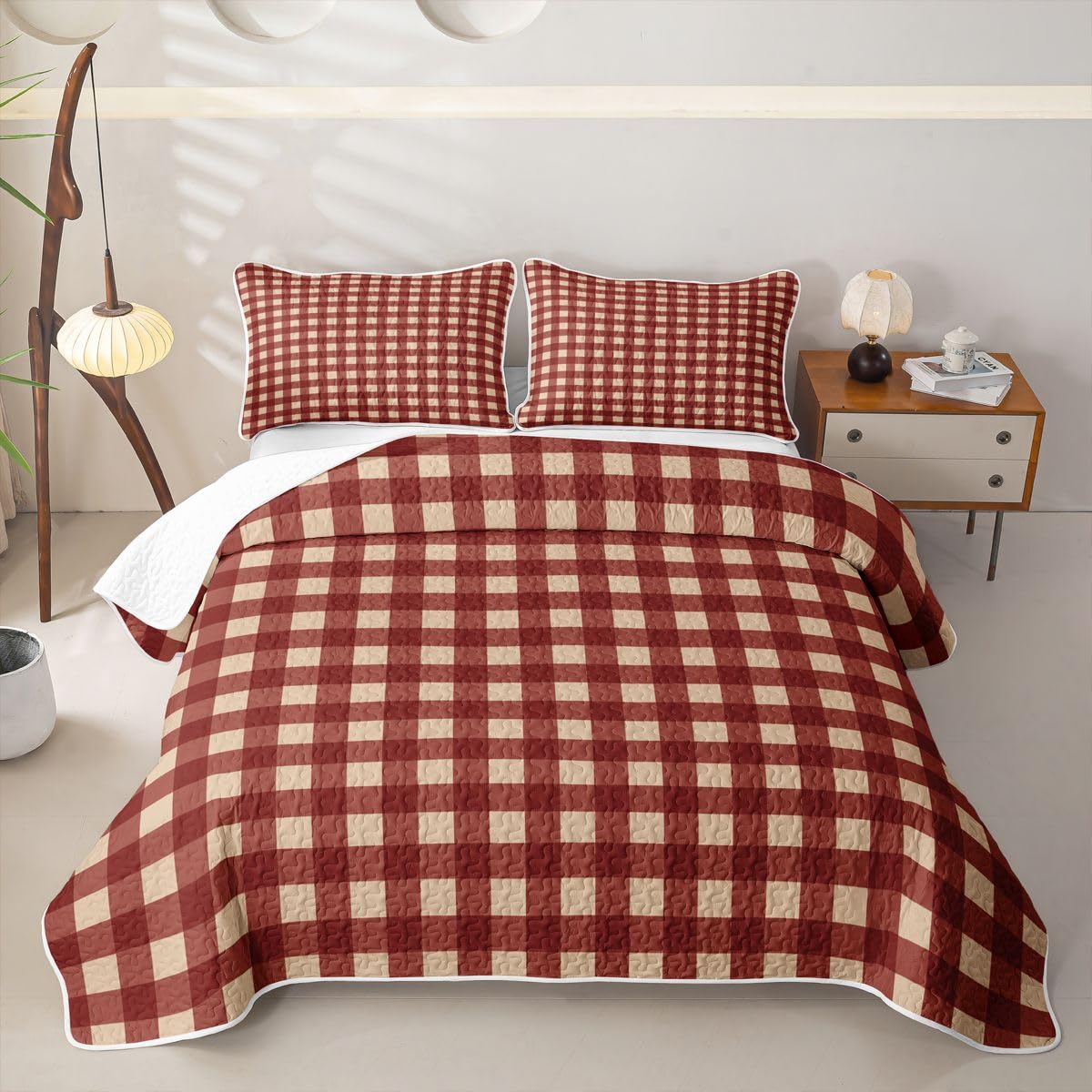 Square Gingham Quilted Bedspread Set