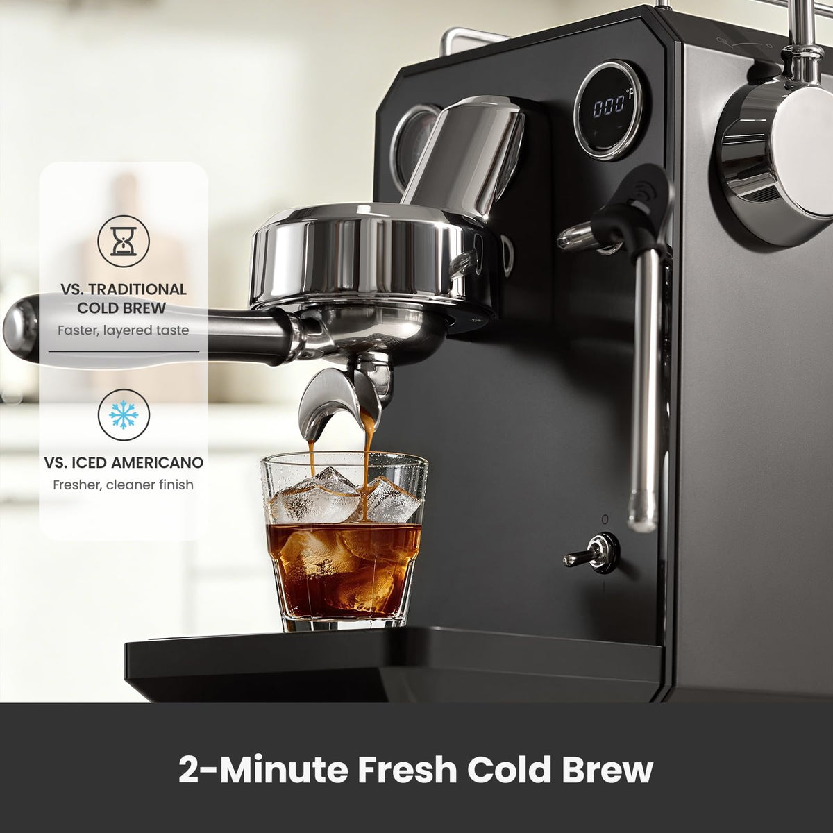 Espresso Machine, Cold & Hot Brew Espresso Maker with Dual PID Temperature Control, Dual Display, 15 Bar Pump