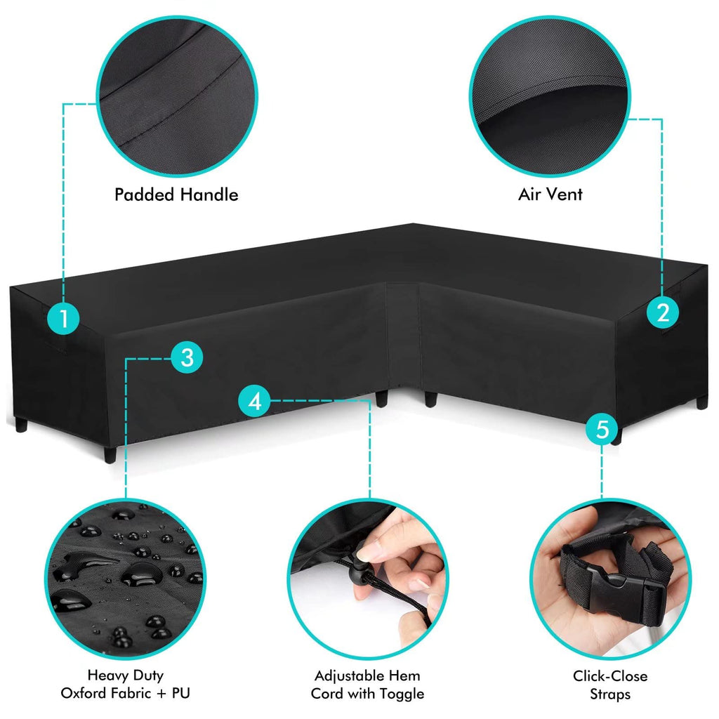 Patio L-Shaped Sectional Sofa Cover Waterproof, Heavy Duty Outdoor Sectional Couch Cover with Air Vent, Right Facing