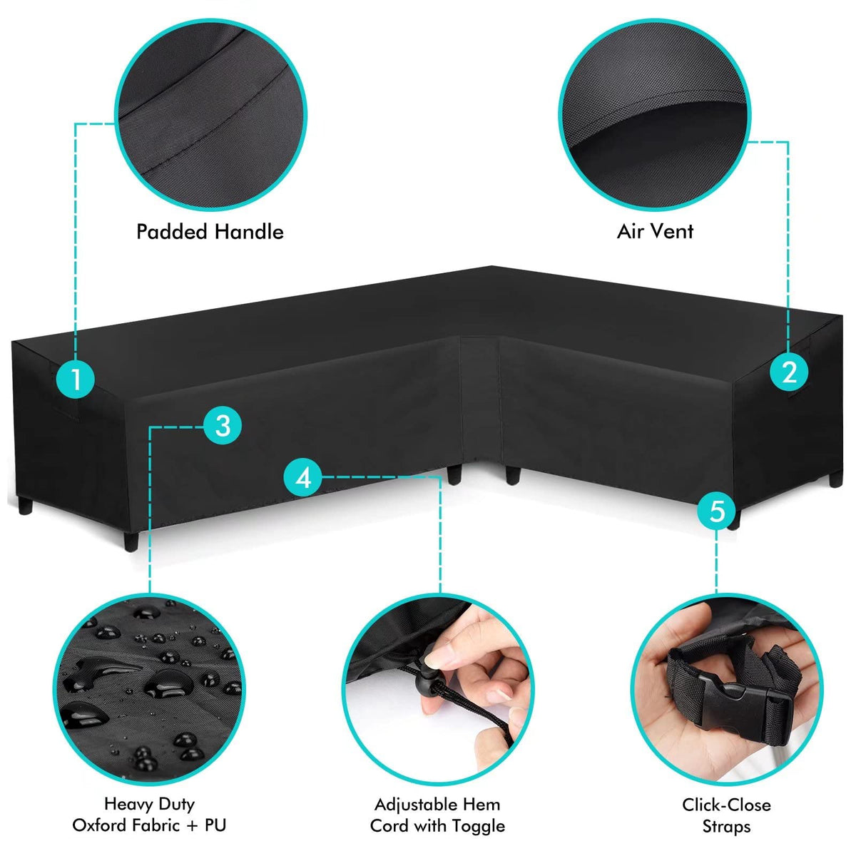 Patio L-Shaped Sectional Sofa Cover Waterproof, Heavy Duty Outdoor Sectional Couch Cover with Air Vent, Right Facing