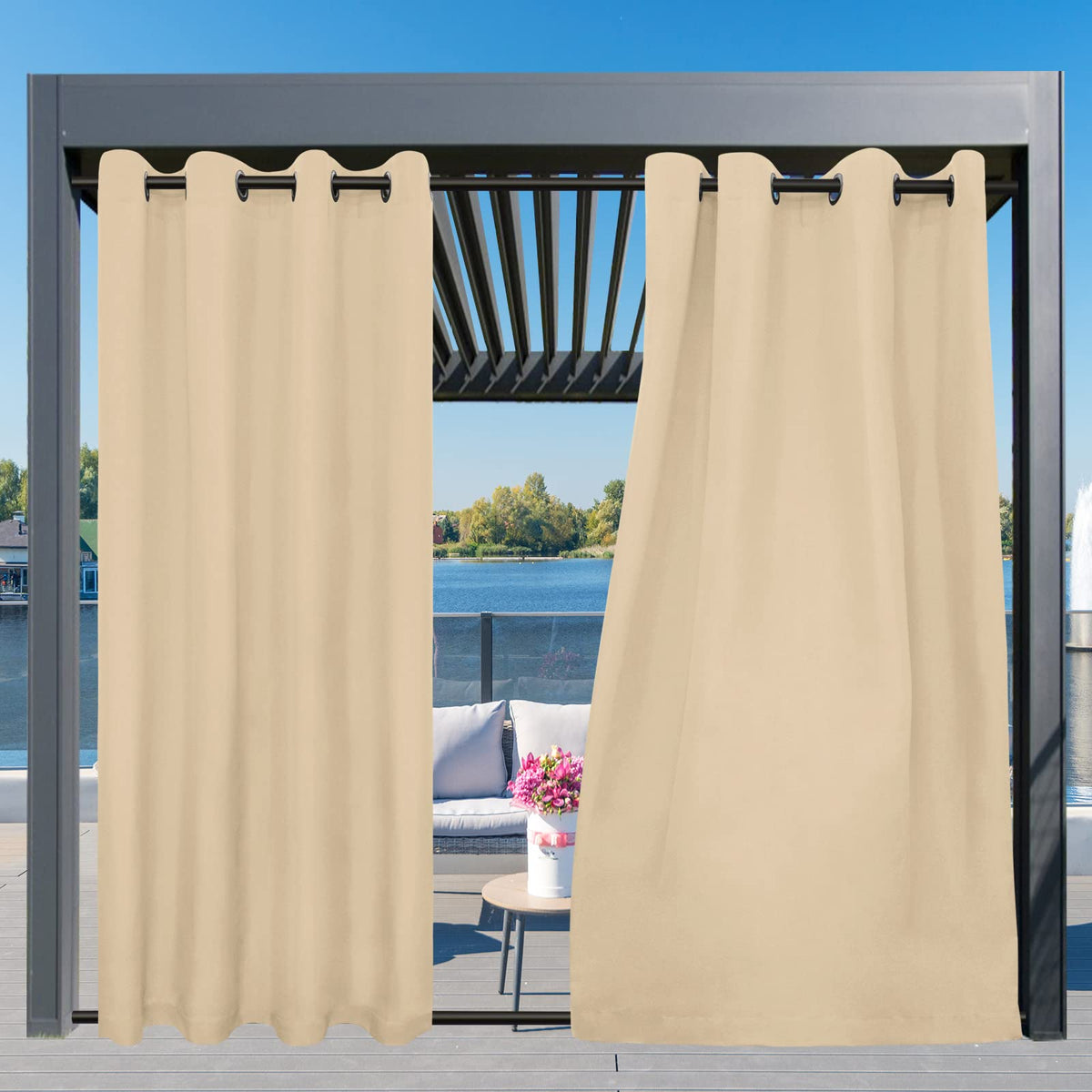 Outdoor Curtains 2 Panels, 54x96 inch, Beige