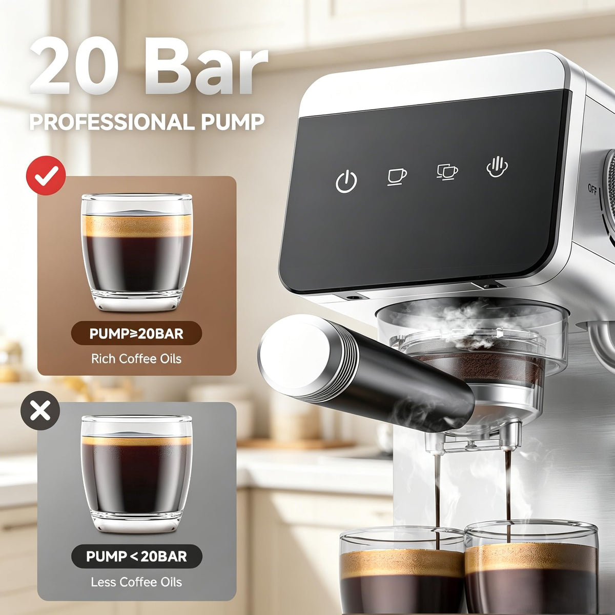 20 Bar Compact Home Espresso Coffee Machine, Matte Silver