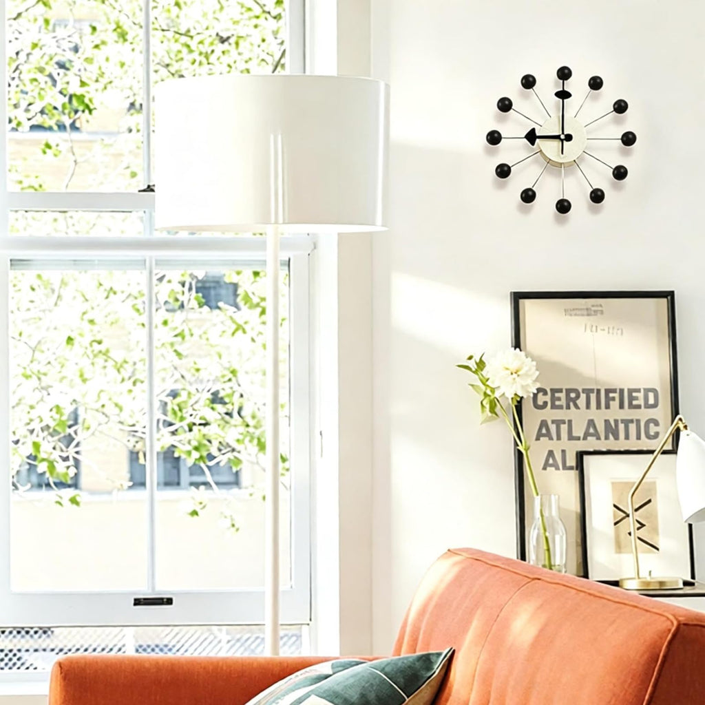 Inspired Nelson Style Modern Mid Century Retro Design Solid Wood Wall Ball Clock Black