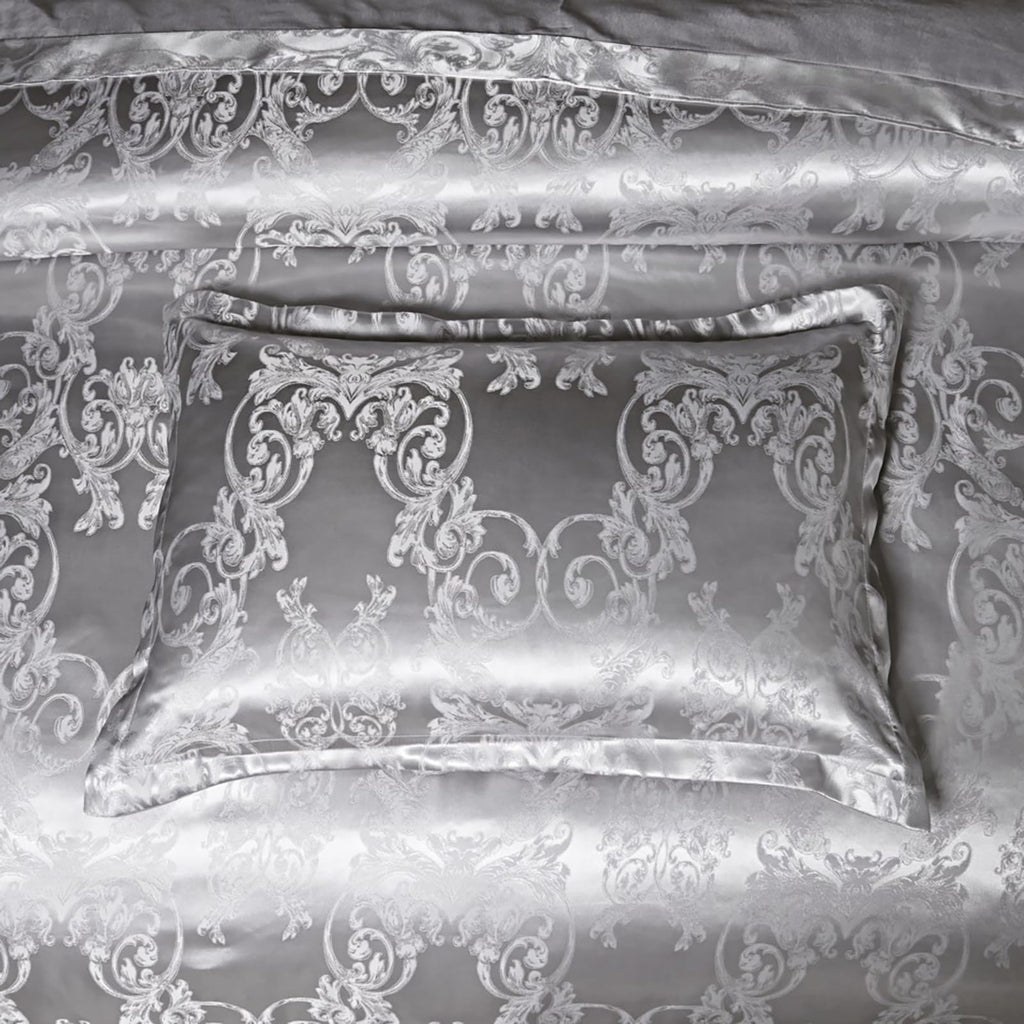 Satin Embroidered Duvet Cover Set, Silver Gray, 3 Piece