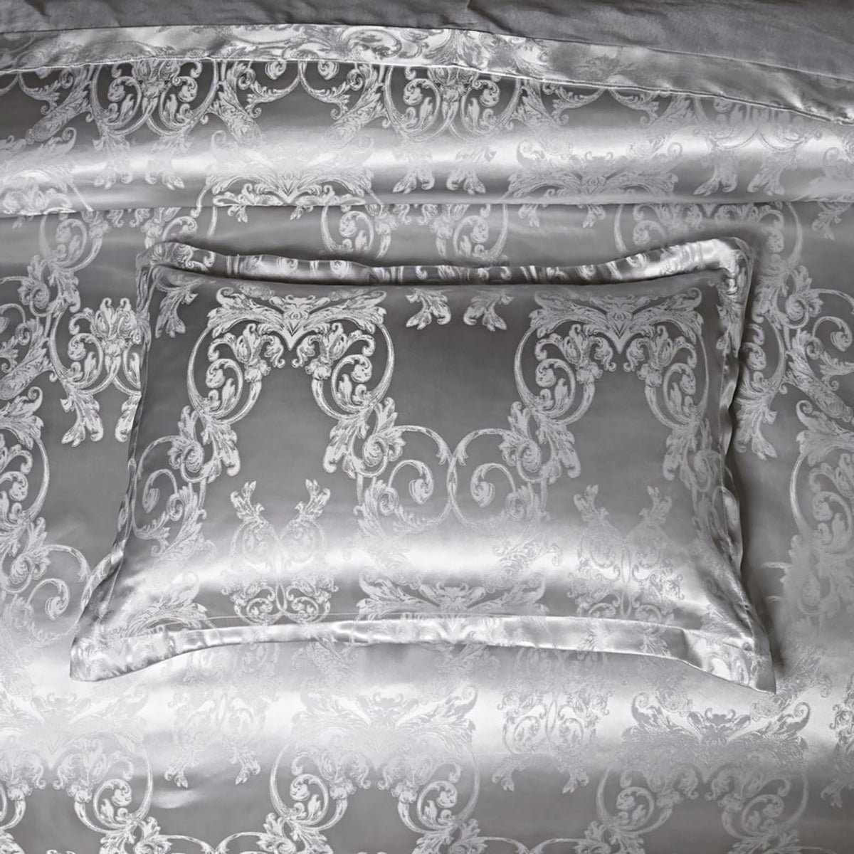 Satin Embroidered Duvet Cover Set, Silver Gray, 3 Piece