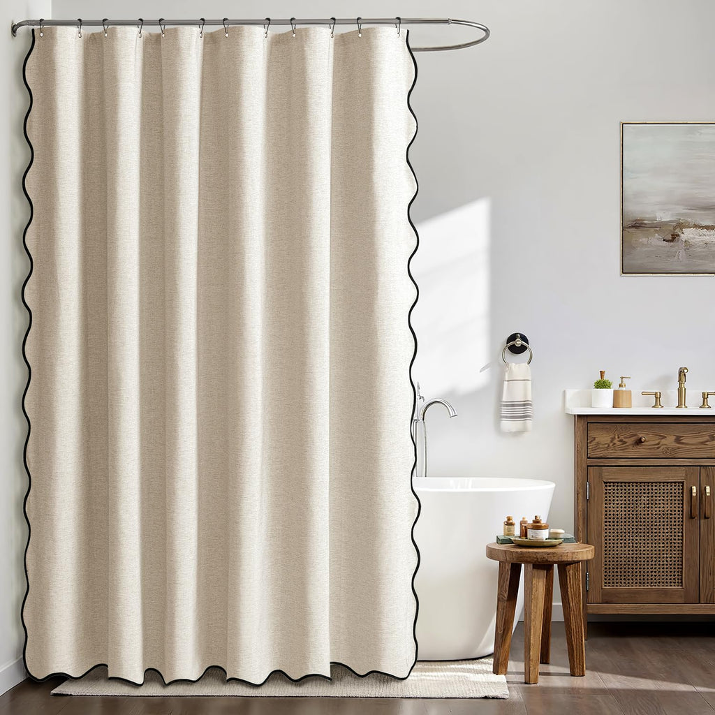 72"x96" Extra Long Scalloped Linen Shower Curtain Cream Beige