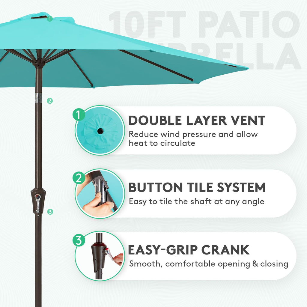 10FT Outdoor Patio Umbrella, Market Umbrella, Turquoise