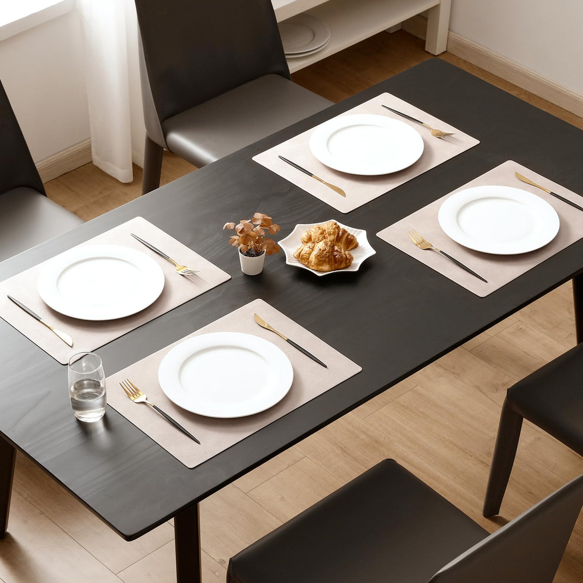 Vinyl Faux Leather Placemats, Set of 8, Beige