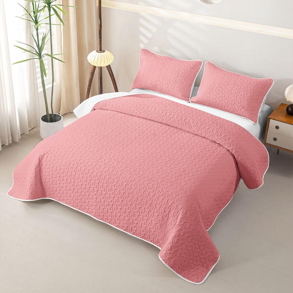 Pink 2 Quilts for Bed Solid Color Bedspreads Soft Bed Summer Lightweight Comforter Casual Modern Style Coverlet