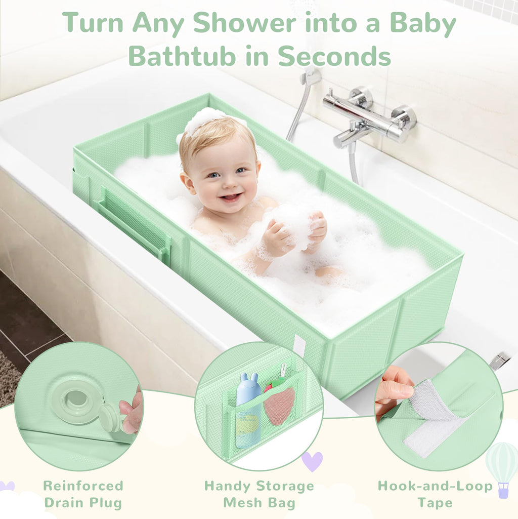 Collapsible Baby Bathtub, Foldable Toddler Bath Tub with Chick Pattern Bath Rinse Cup, No Assembly Portable Travel
