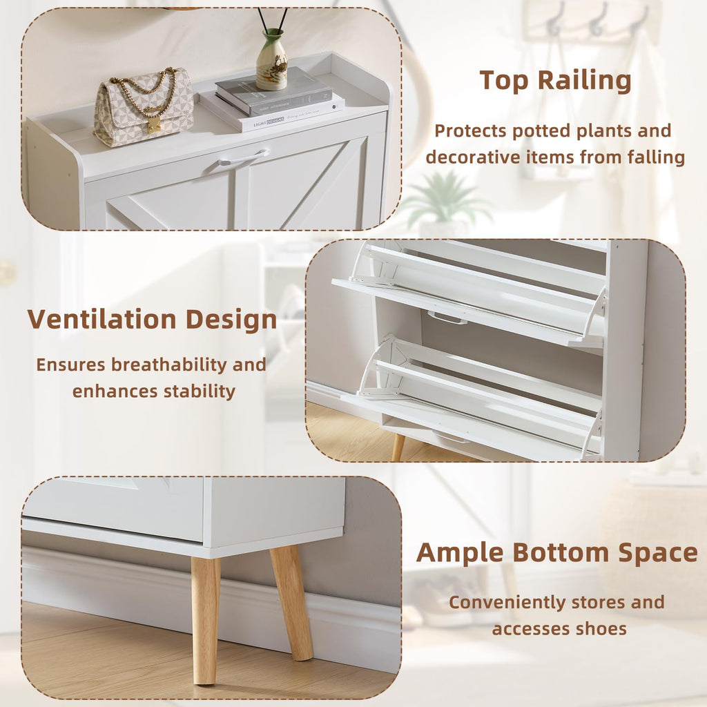 Shoe Cabinet Storage with 2 Flip Drawers