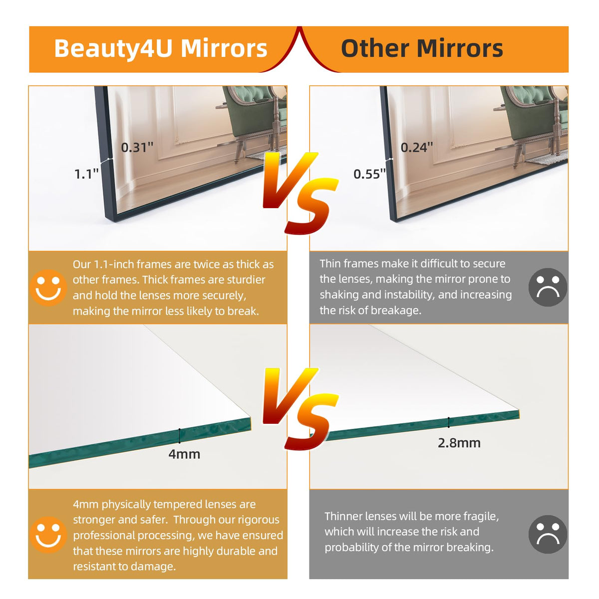 71" x 32" Full Length Mirror with Stand, Black Large Floor Mirror