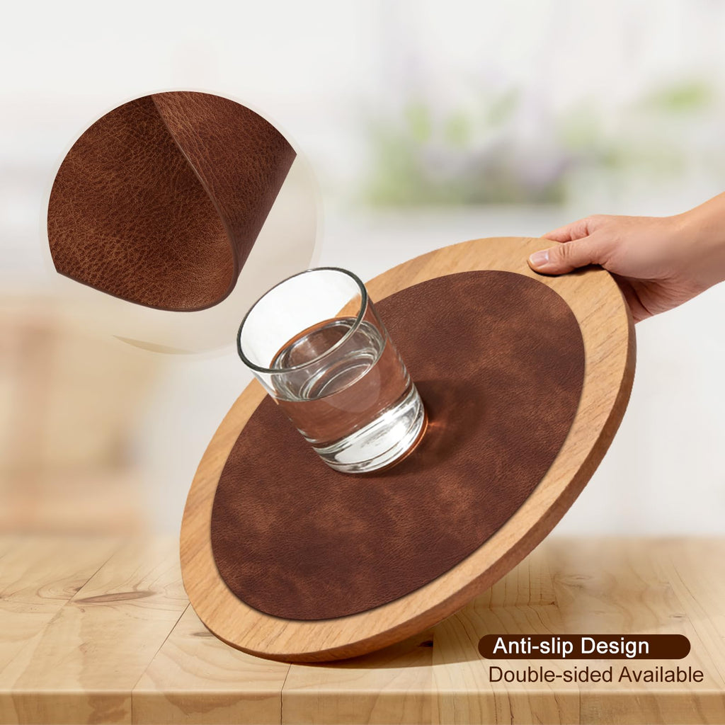 UnivoColors Placemats Round Faux Leather Placemats Set of 4-Waterproof-Wipe Clean-Heat Resistant-Anti Slip Dining