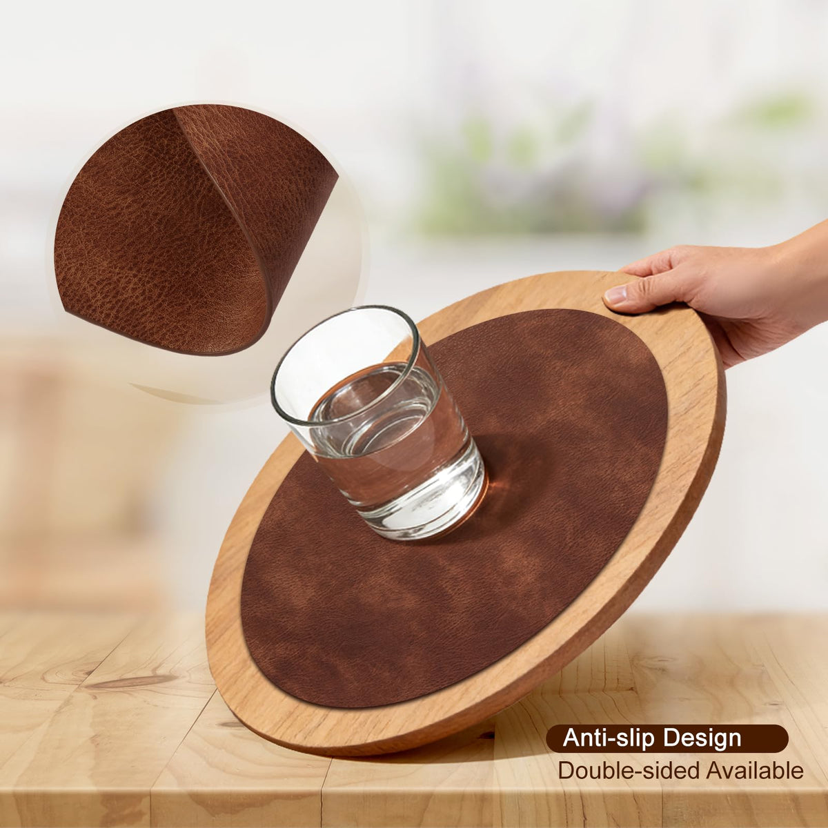 UnivoColors Placemats Round Faux Leather Placemats Set of 4-Waterproof-Wipe Clean-Heat Resistant-Anti Slip Dining