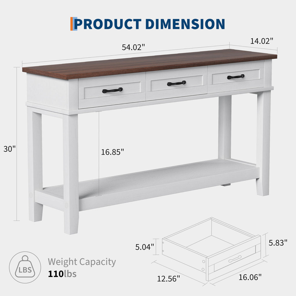 3 Drawers Entryway Table, Farmhouse Wooden Console Table