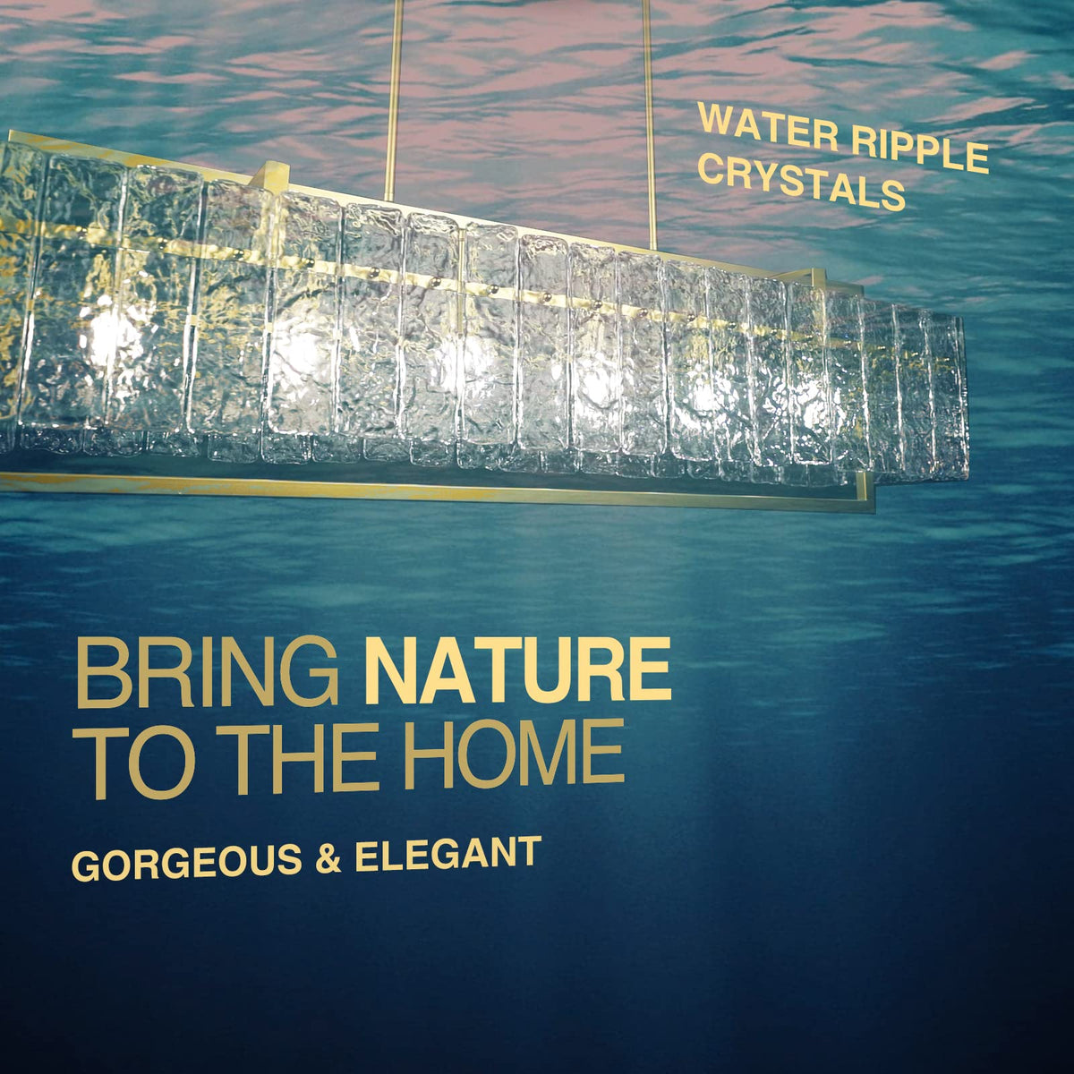 42" Gold Large Modern Crystal Rectangular Chandelier