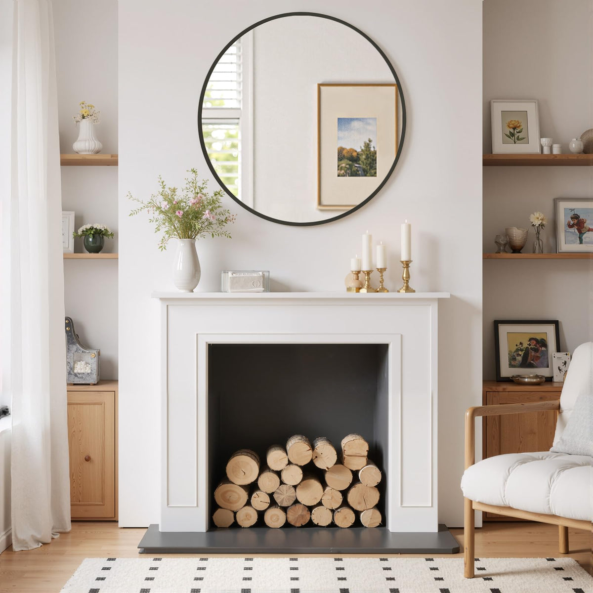 Round Wall Mirror 30 Inch Black Vanity Mirror with Metal Frame