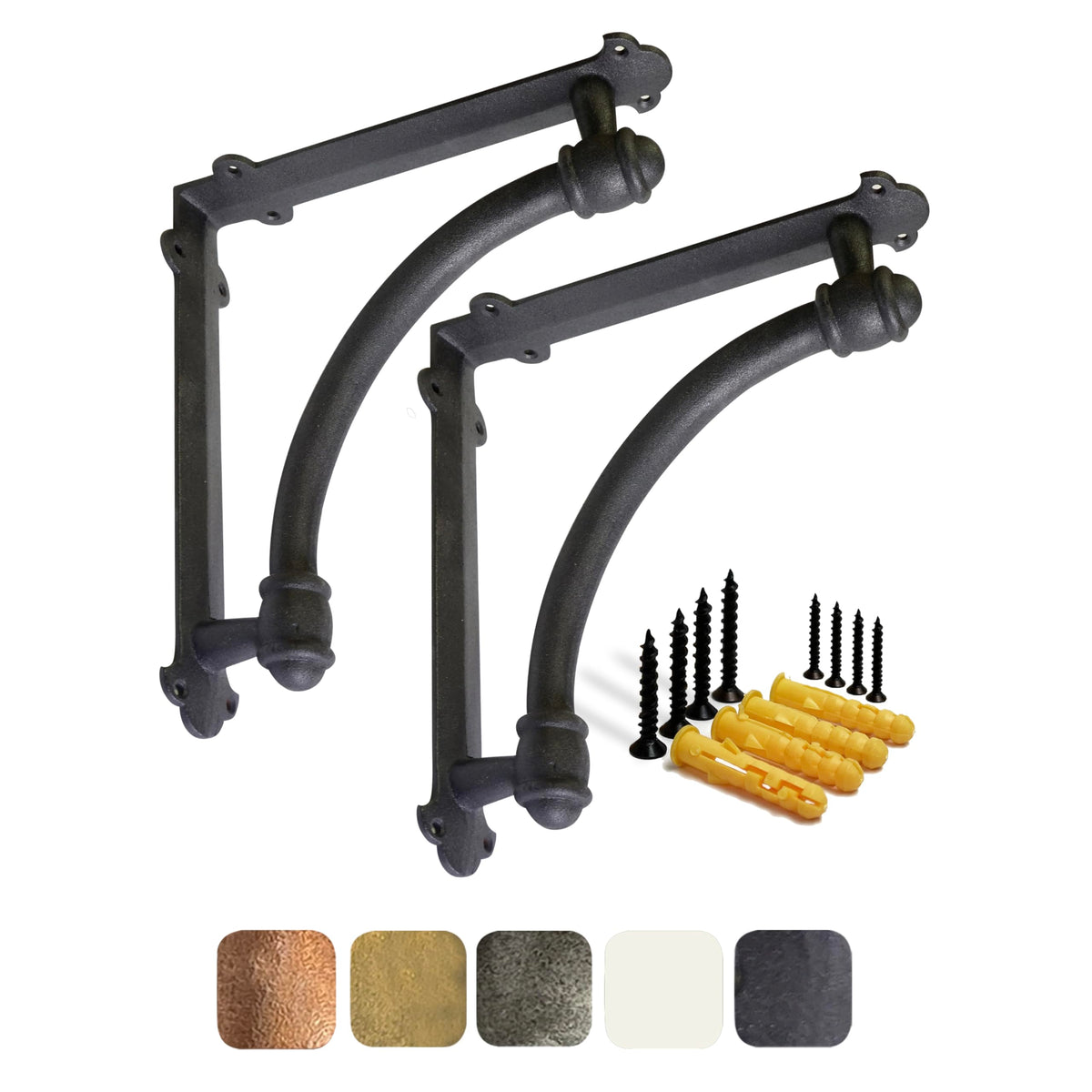 Decorative Shelf Brackets, 2 Pack of 9.6 x 1.7 x 9.6 inch Black Cast Iron Shelf Brackets - Decorative Brackets for