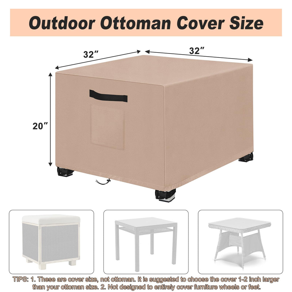 2PCS 32"L x 32"W x 20"H Outdoor Patio Ottoman Cover, 600D Heavy Duty