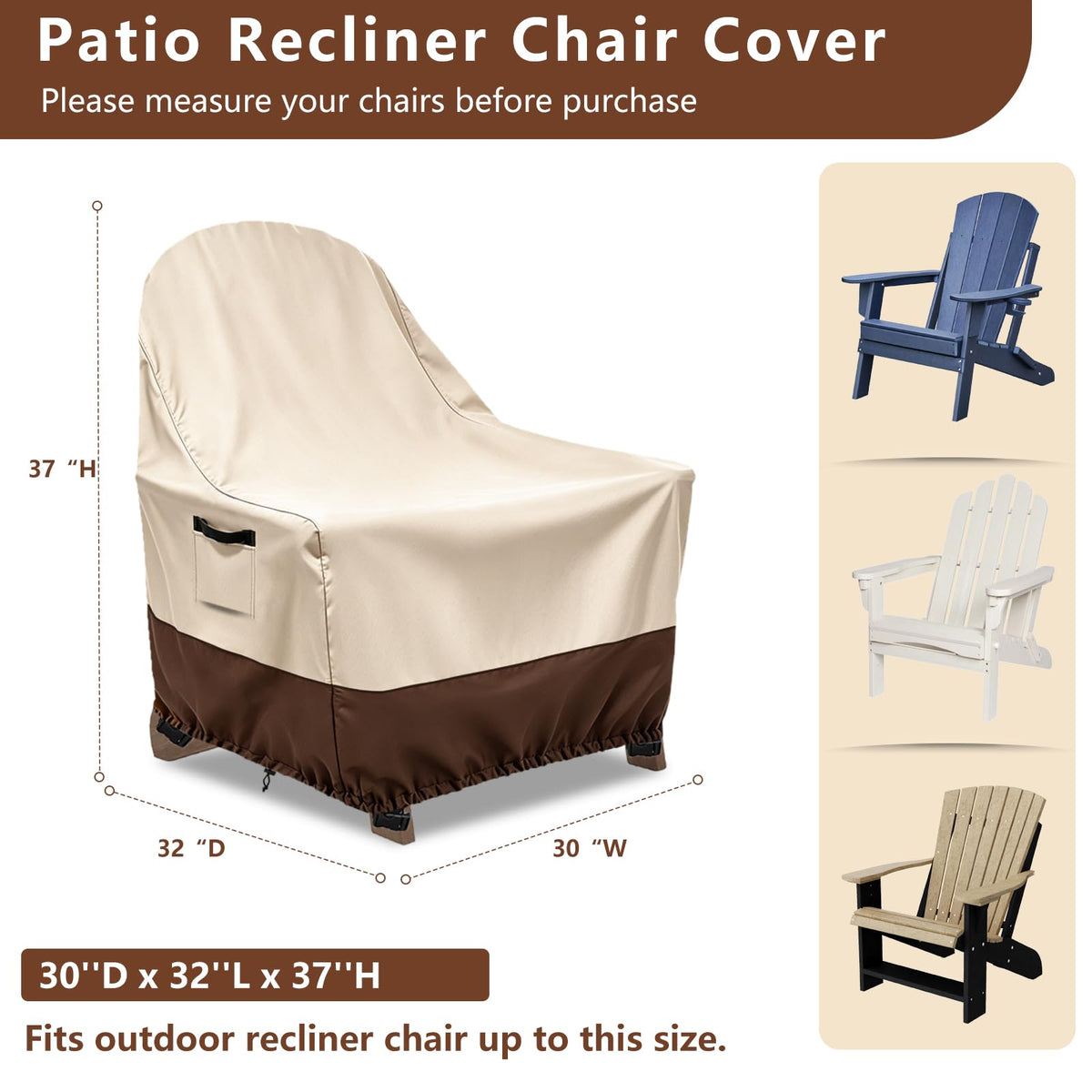 Waterproof Outdoor Adirondack Chair Cover 30" W x 32" D x 37" H, Patio Adirondack Chair Covers with All Weather
