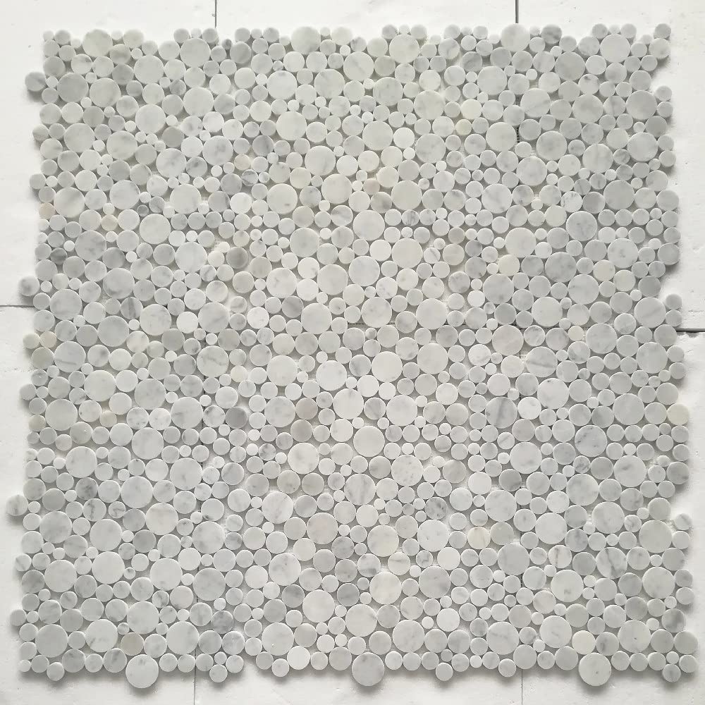 Carrara White Marble Bubble Round Paramount Mosaic Tile Polished Kitchen Bath Wall Floor Backsplash Shower (1 Sheet)