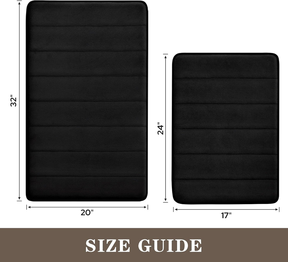 Bathroom Rugs Sets 2 Piece, Memory Foam Non Slip Extra Soft Absorbent Machine Washable Toilet Bath Mats (Black