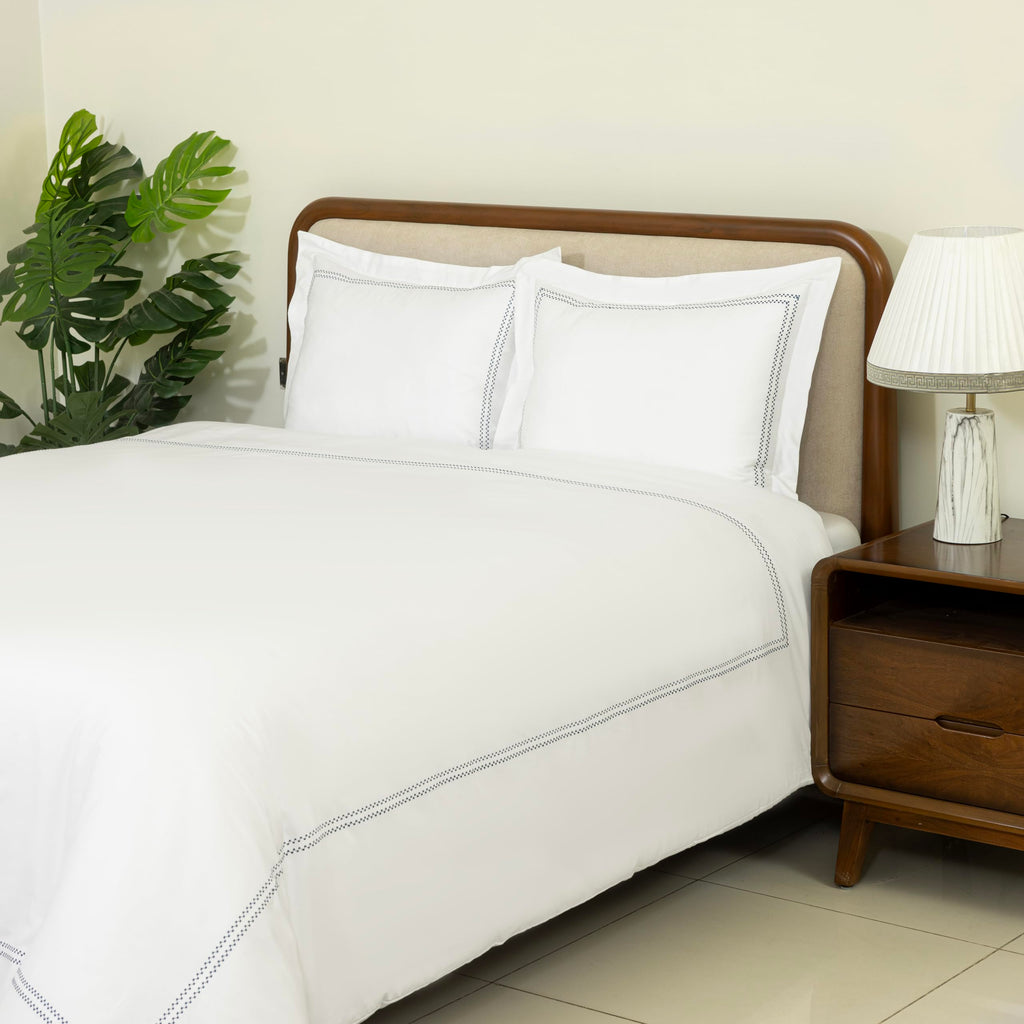 White Duvet Cover Queen 100% Cotton Embroidered 3 Piece Set