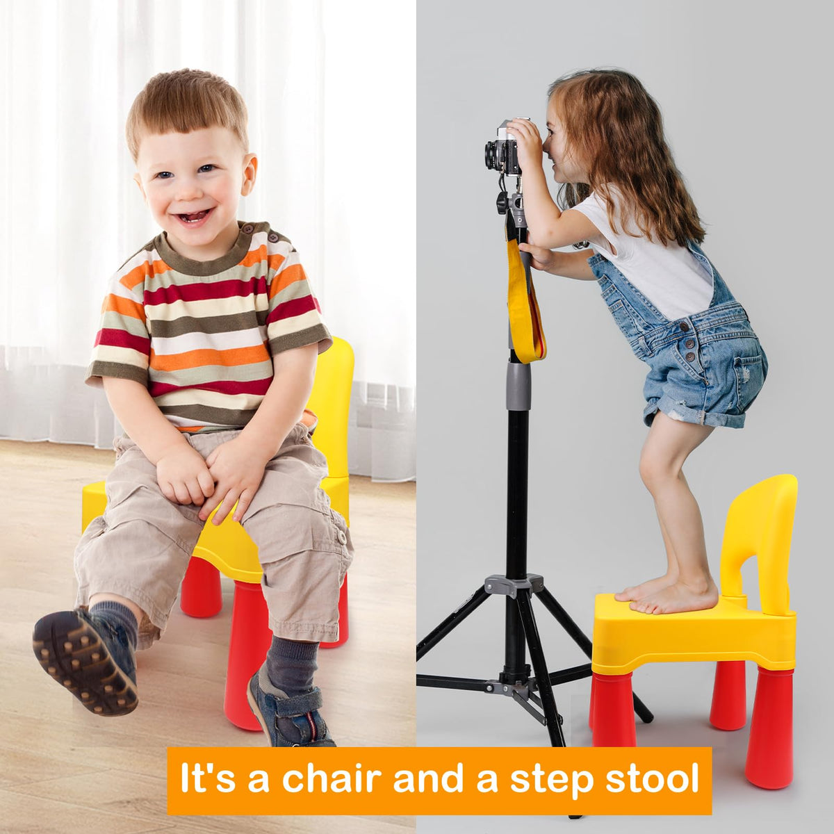 Sturdy Ergonomic Toddler Chair: 9.3in seat, 3+ yrs, Yellow, in/Out
