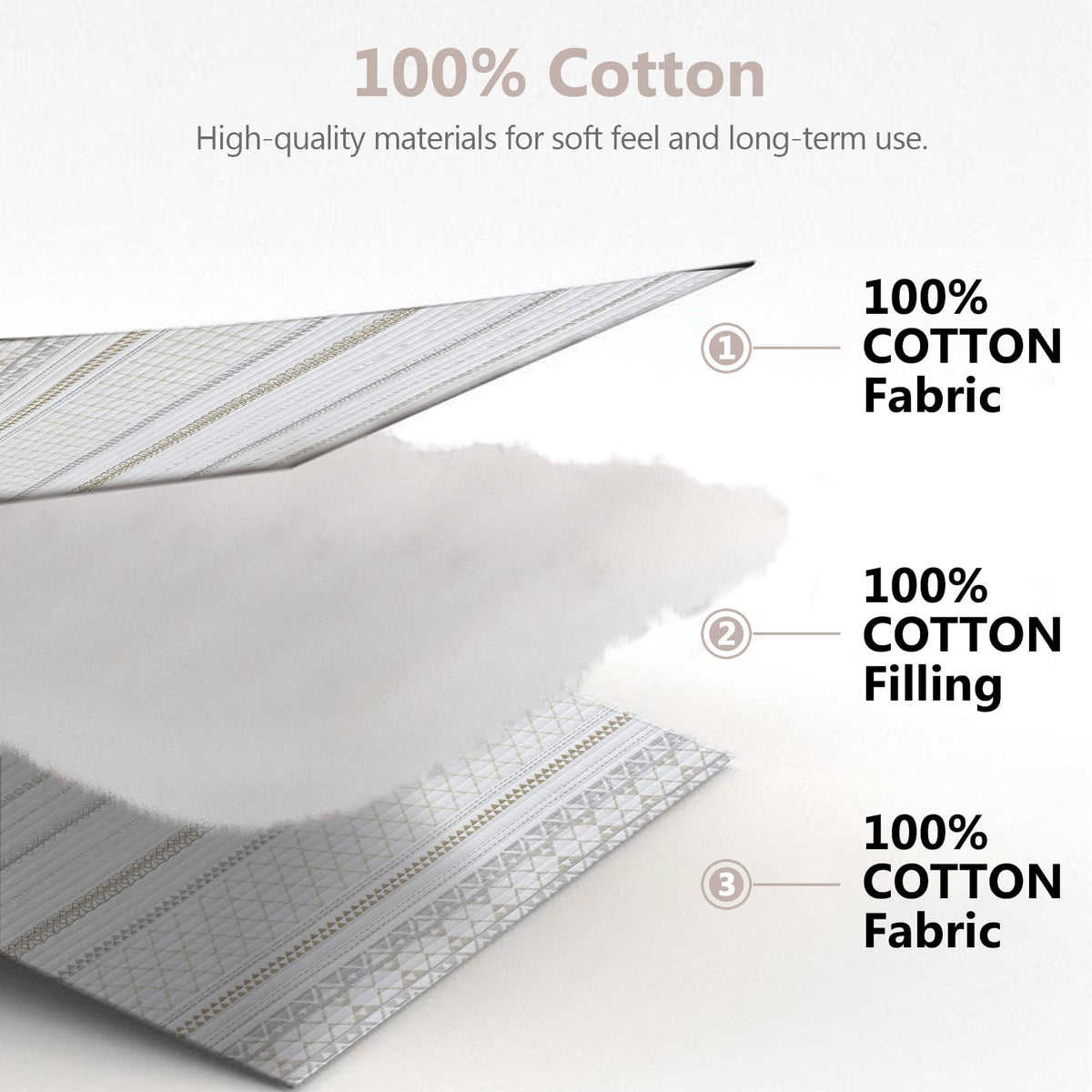 Quilt, 100% Cotton Quilt Bedding Set, Reversible Boho Striped Bedspreads Lightweight Comforter