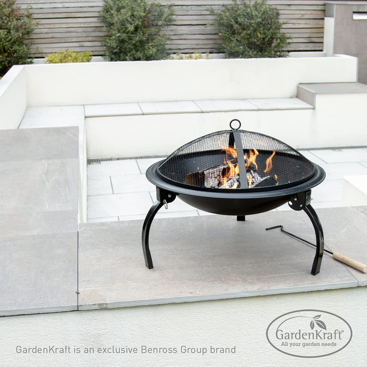 22" BBQ Grill and Firepit/Featuring Mesh Cover, Wooden Handled Stoker & Folding Legs/Lightweight & Portable/Picnics
