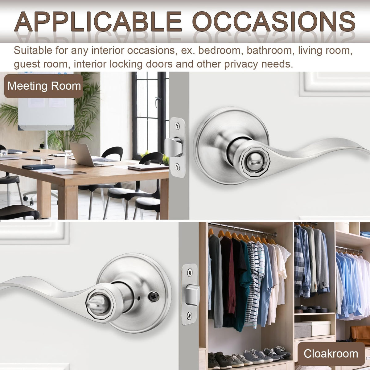 6 Pack Door Handles Privacy Door Levers, Heavy Duty Wave Style Bed/Bath Door Locks Interior Door Knobs, Reversible